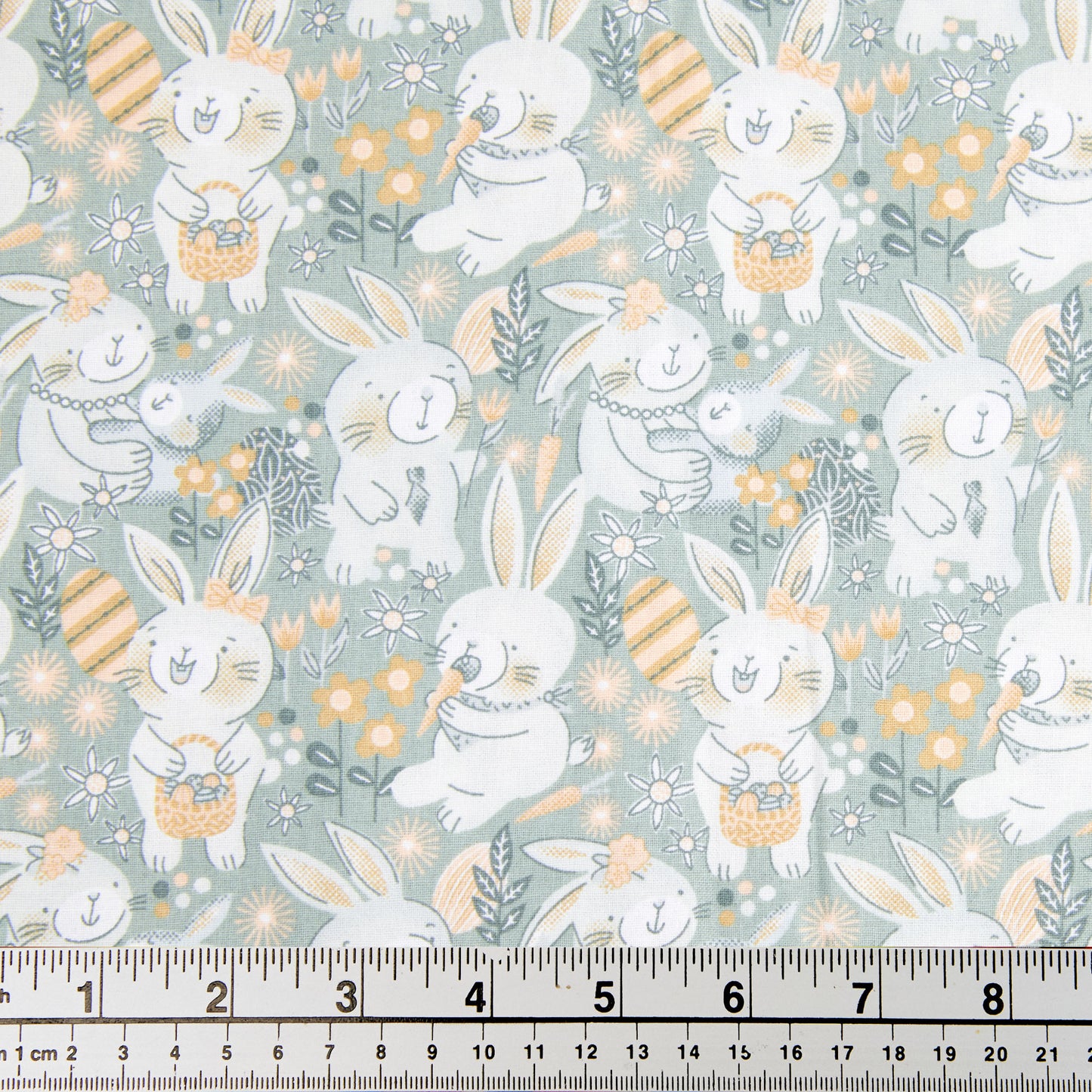 Craft Prints Fabric, Fuzzy Spring White/Pink Bunnies- Width 112cm