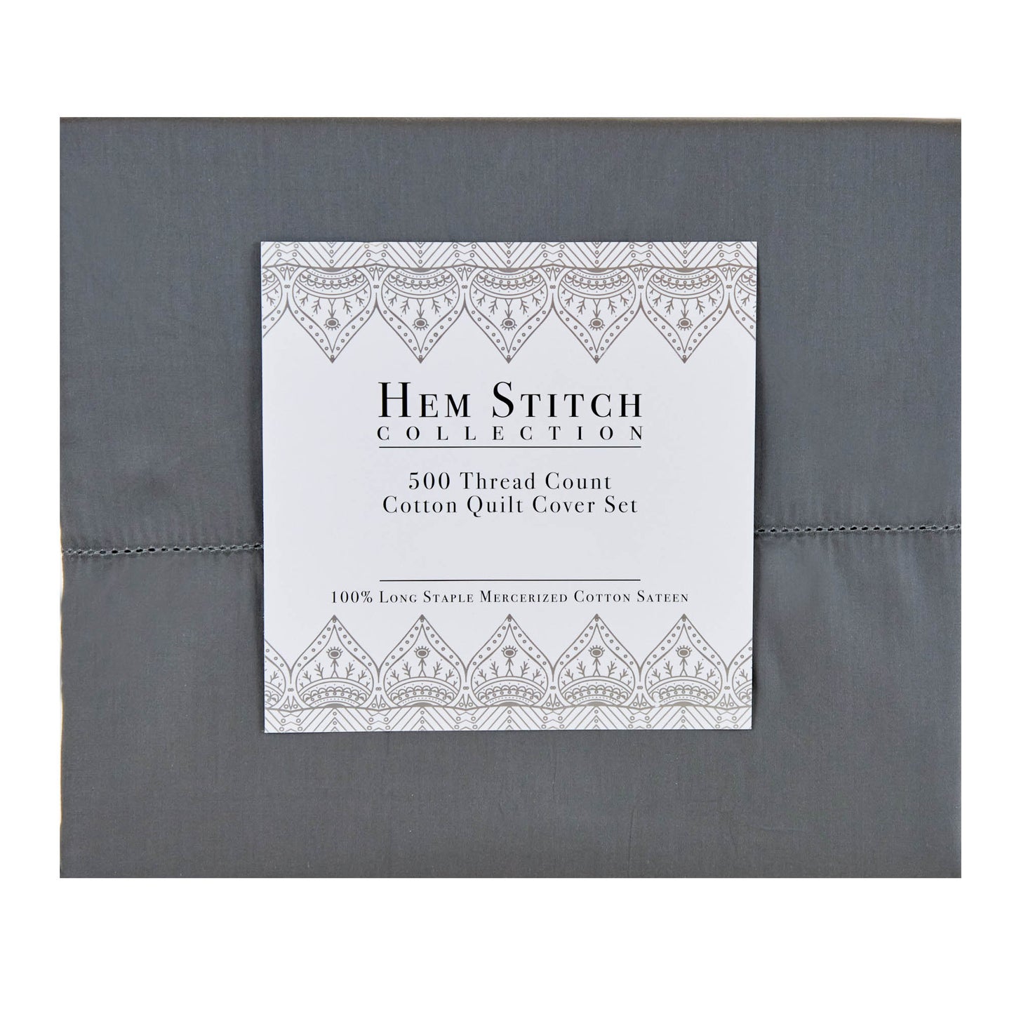 Hem Stitch Collection 500TC Cotton Quilt Cover Set, Grey