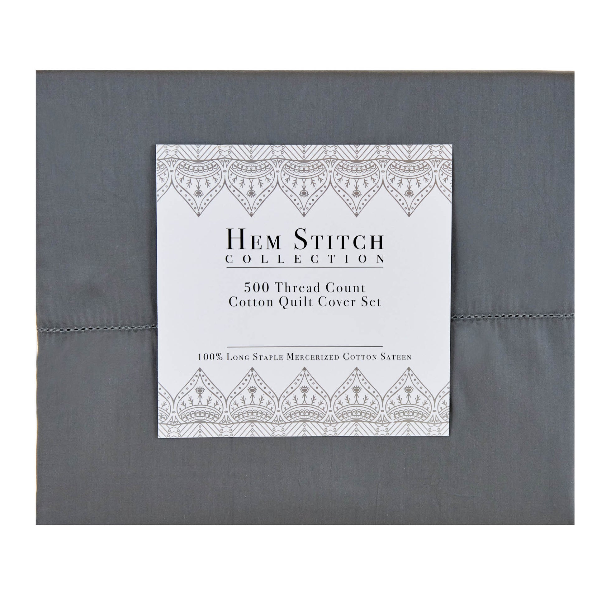 Hem Stitch Collection 500TC Cotton Quilt Cover Set, Grey