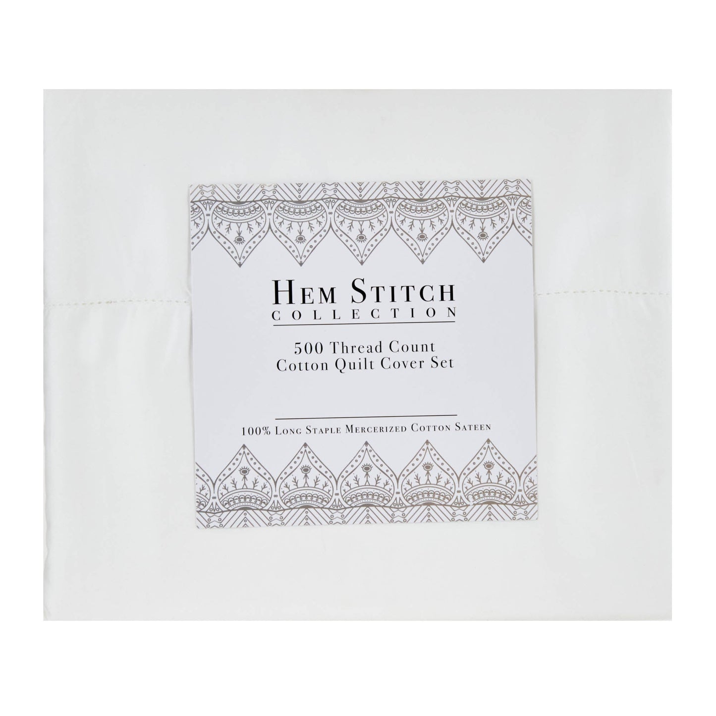 Hem Stitch Collection 500TC Cotton Quilt Cover Set, White