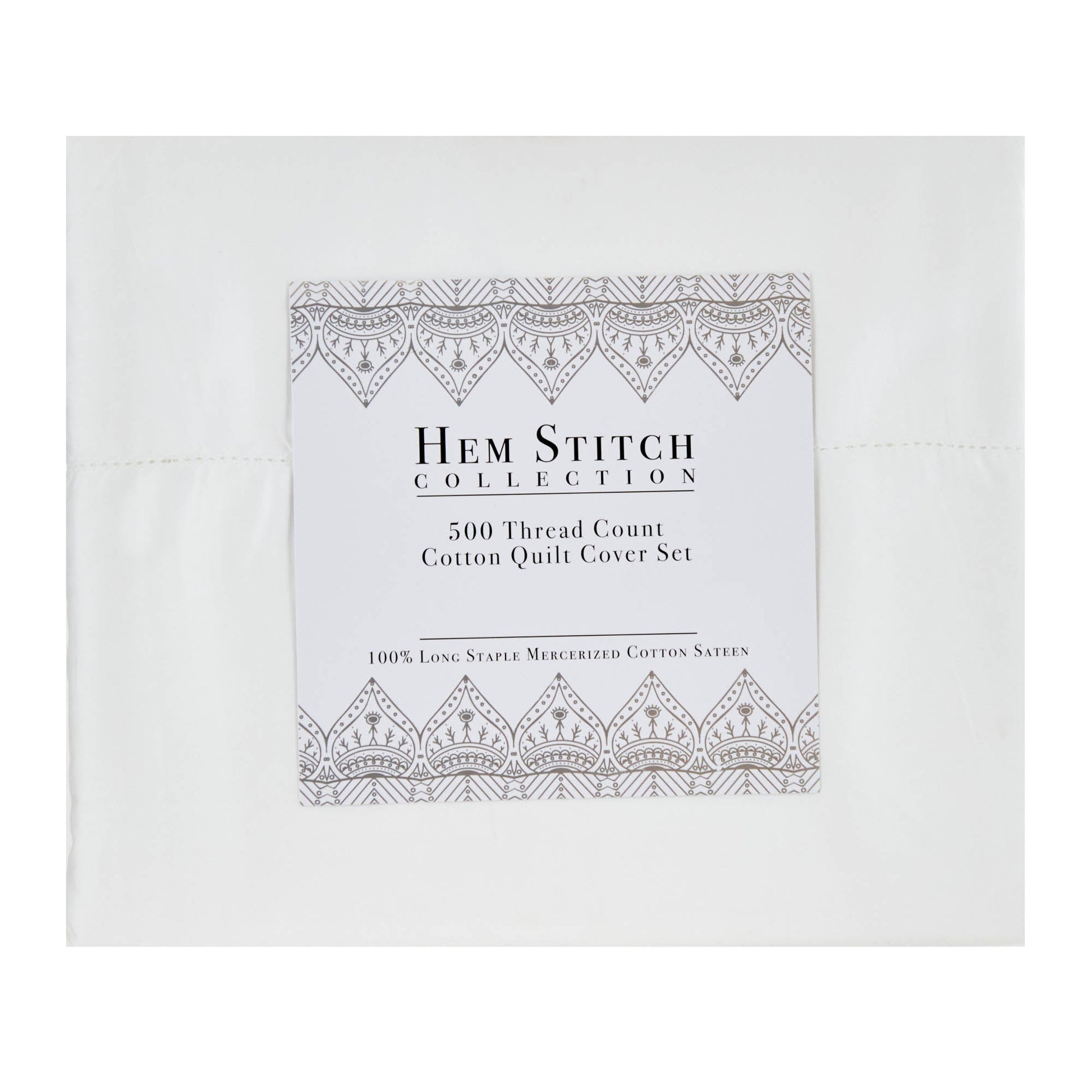 Hem Stitch Collection 500TC Cotton Quilt Cover Set, White