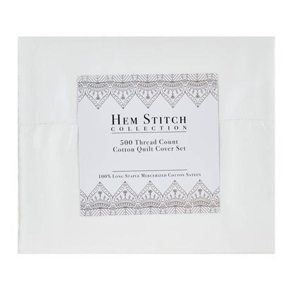 Hem Stitch Collection 500TC Cotton Quilt Cover Set, White