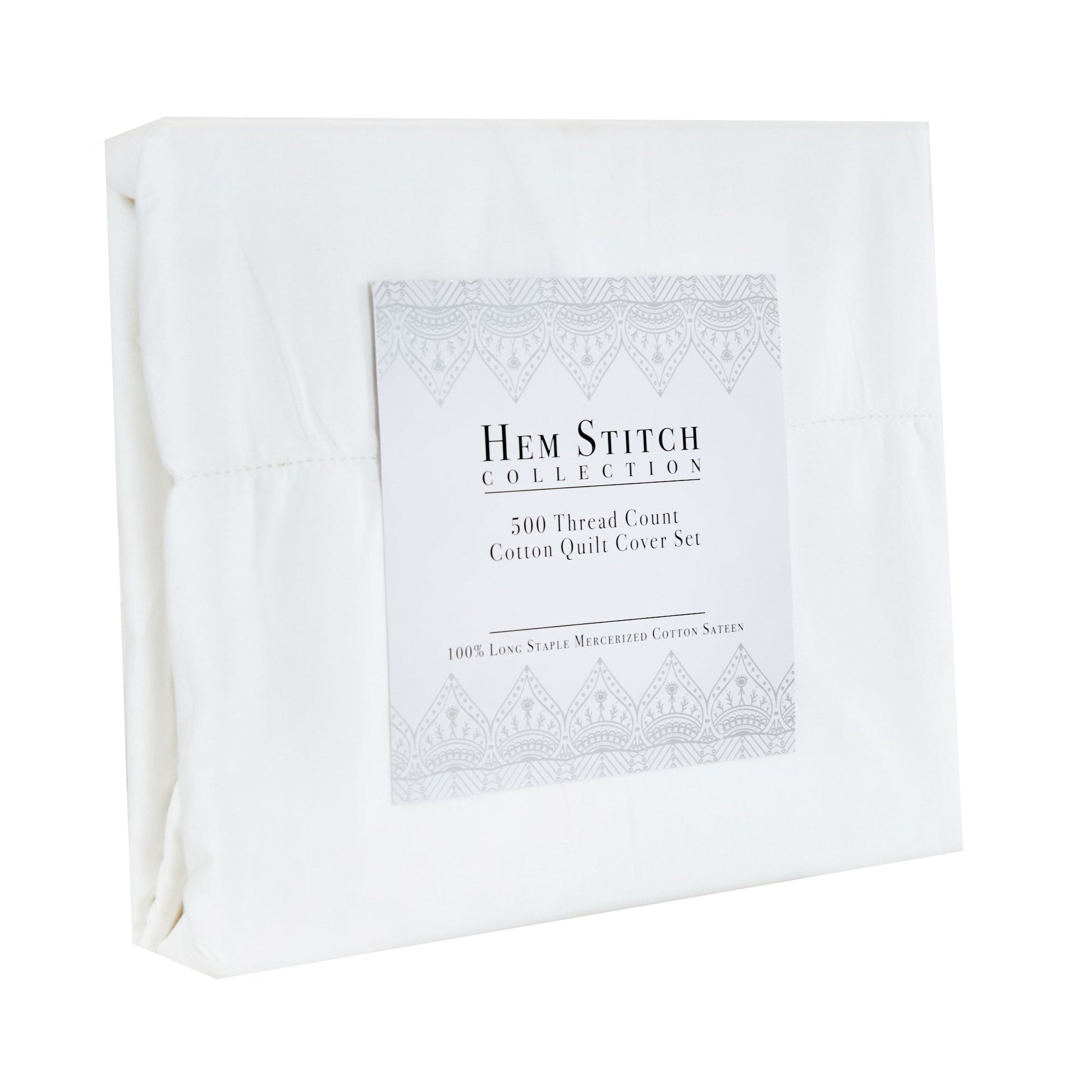 Hem Stitch Collection 500TC Cotton Quilt Cover Set, White