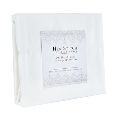 Hem Stitch Collection 500TC Cotton Quilt Cover Set, White