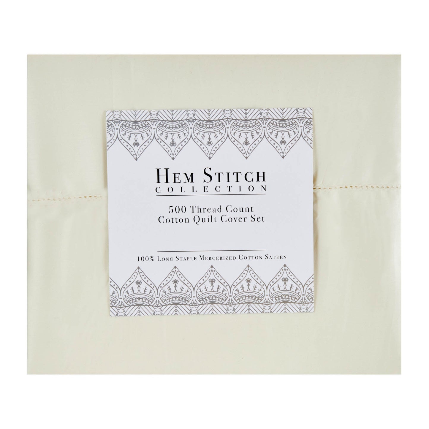 Hem Stitch Collection 500TC Cotton Quilt Cover Set, Ivory