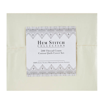 Hem Stitch Collection 500TC Cotton Quilt Cover Set, Ivory
