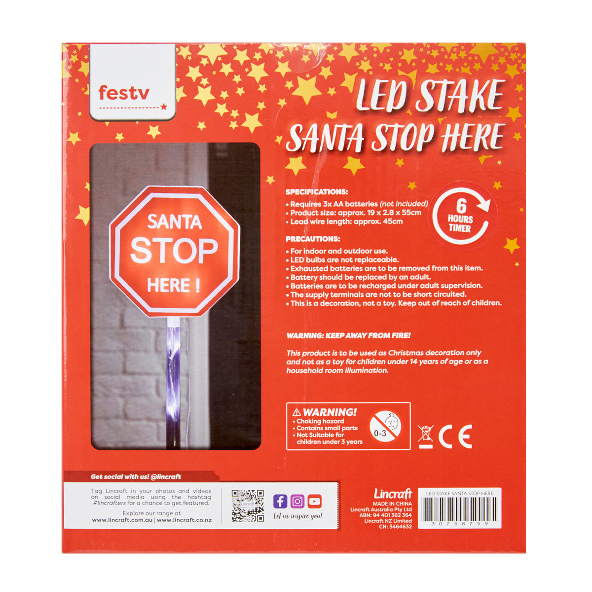 Christmas Santa Stop Sign Light Up in Color Box
