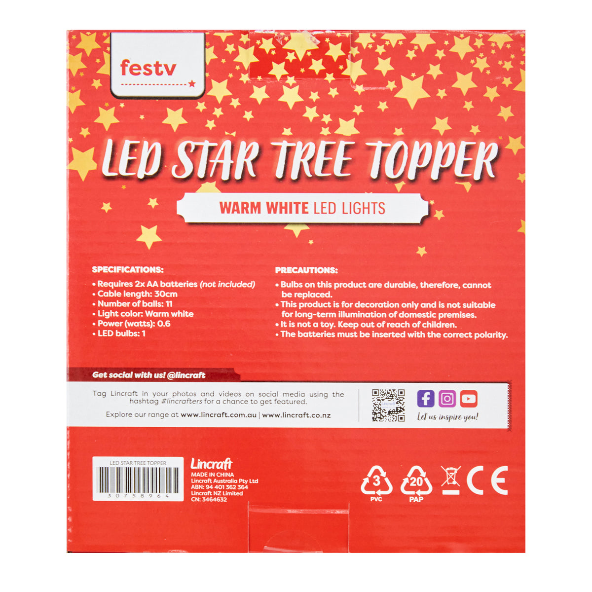 Christmas Star Tree Topper LED- 18cm