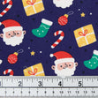 Christmas Cotton Print Fabric, Blue Santa & Gifts- Width 112cm