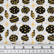 Metallic Cotton Christmas Print Fabric, White/Black Gold Baubles - Width 112cm