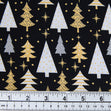Metallic Cotton Print Christmas Fabric, Blue/White Gold Trees - Width 112cm