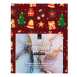 Christmas Print Cotton Fabric Reusable Gift Wrap, Red Presents Bells & Trees- 55cmx70cm