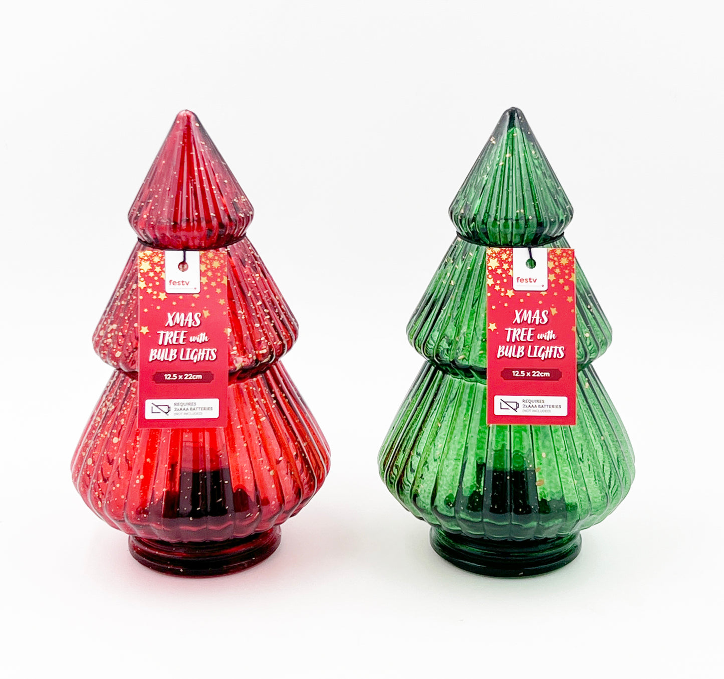 Christmas Tree with Bulb Lights, Red/Green- 12.5x22cm