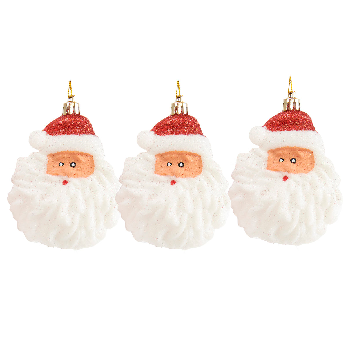Christmas Glitter Painted Santa Ornament- 3pk