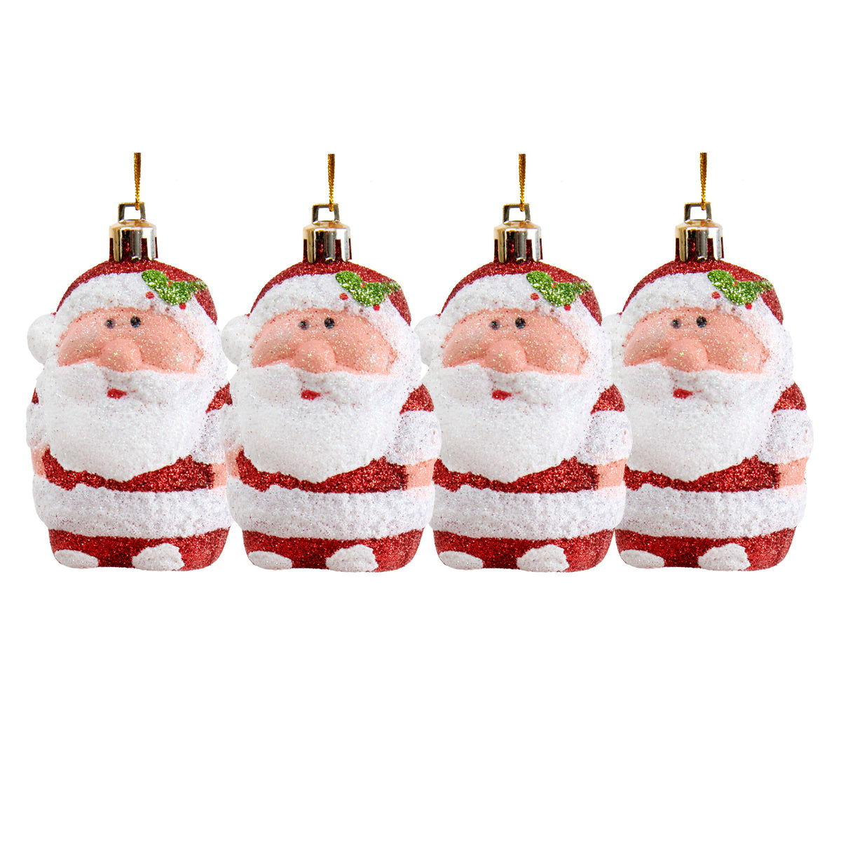Christmas Glitter Santa Ornaments- 4pk