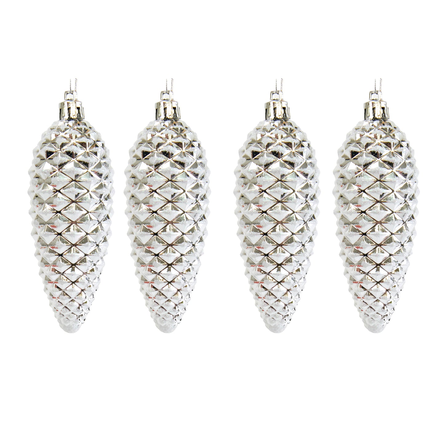 Christmas Silver Shiny Pinecone Ornament- 4pk
