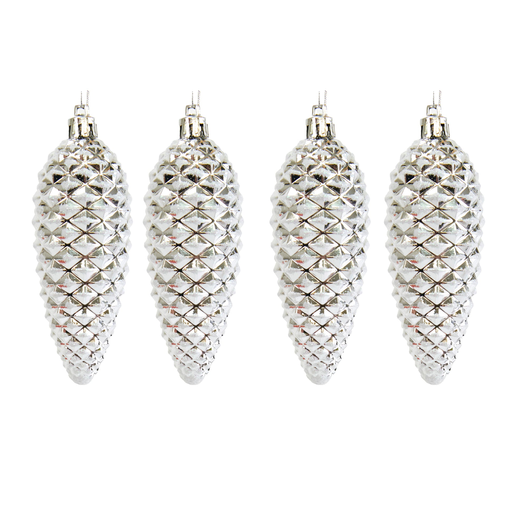 Christmas Silver Shiny Pinecone Ornament- 4pk