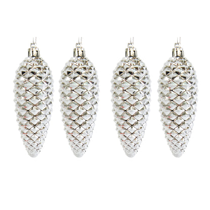 Christmas Silver Shiny Pinecone Ornament- 4pk
