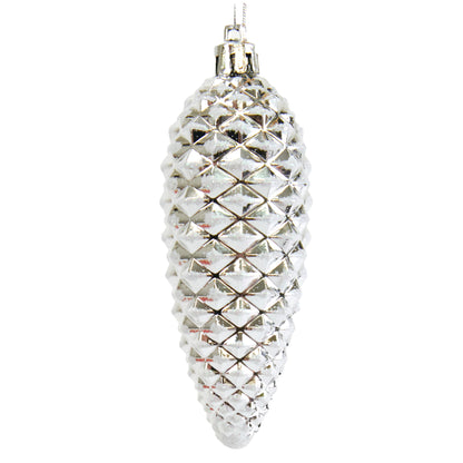 Christmas Silver Shiny Pinecone Ornament- 4pk