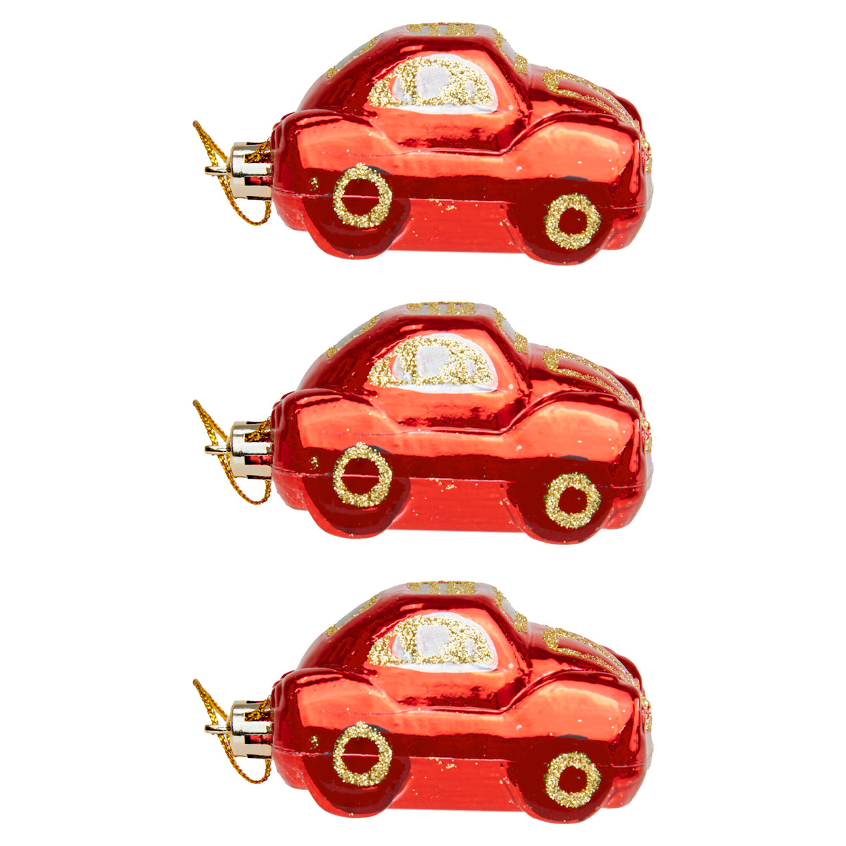 Christmas Ornaments, 8cm Shiny Car- 3pk
