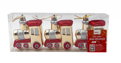 Christmas Ornament, Shiny Train- 3pk