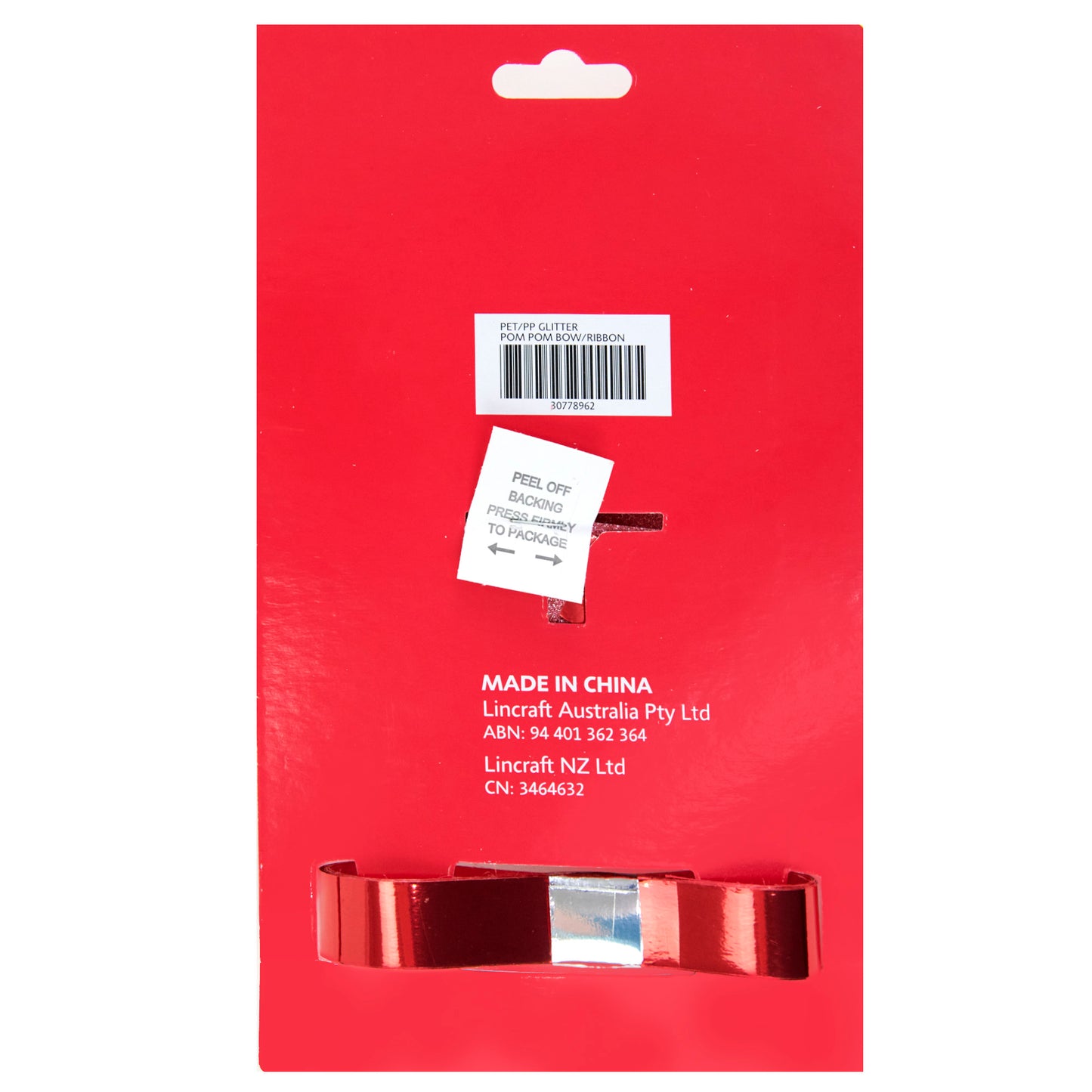 Christmas Pom Pom Bow + Ribbon, Red- 18mmx2m