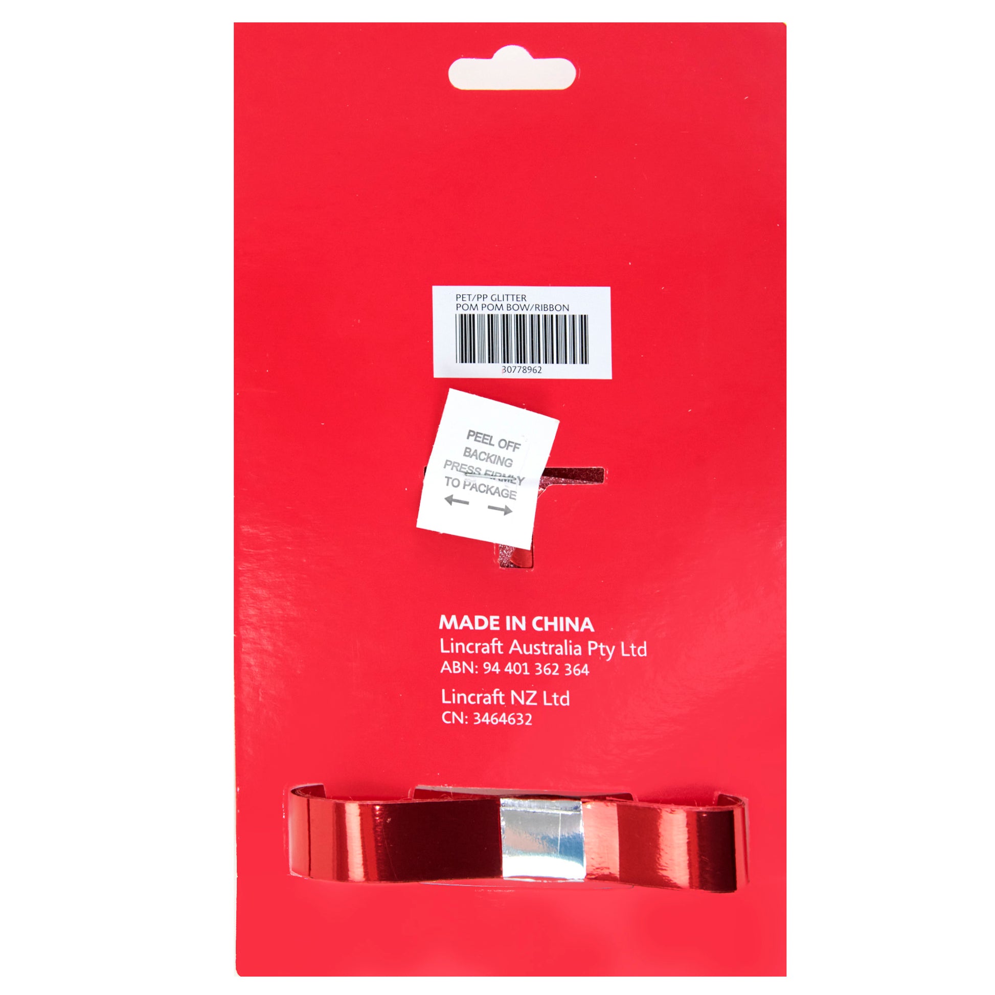 Christmas Pom Pom Bow + Ribbon, Red- 18mmx2m