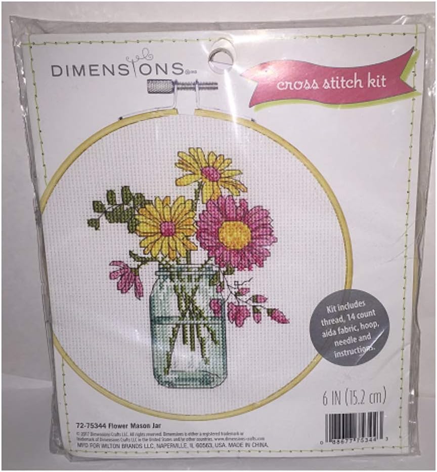 Dimensions Cross Stitch, Flower Mason Jar- 13x18cm – Lincraft New Zealand