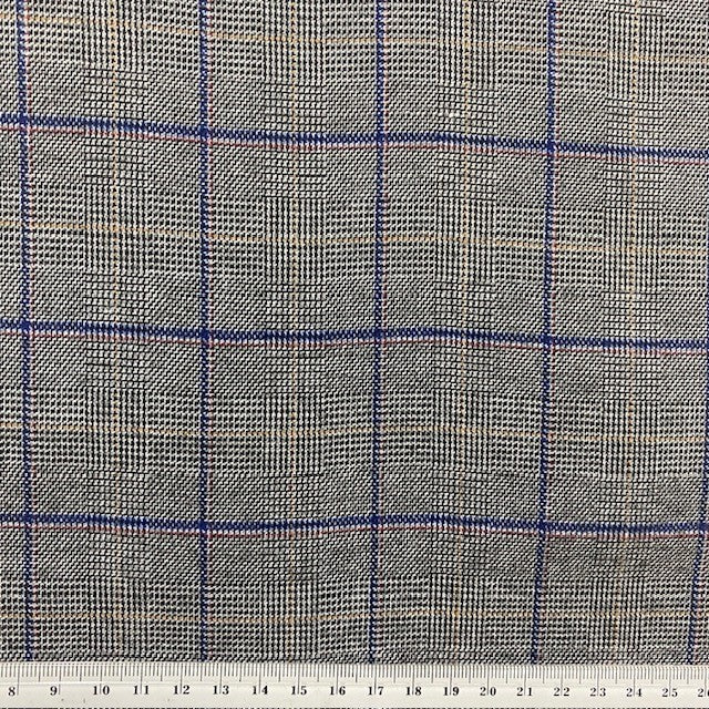 Check Suiting Fabric, Black Grey Check With Blue Line Check- 150cm ...
