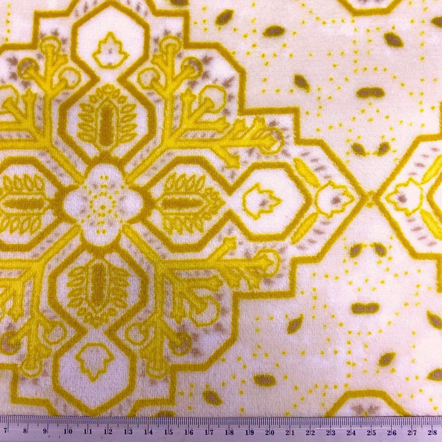 Printed Coral Fleece Fabric, White Gold Abstract-155cm