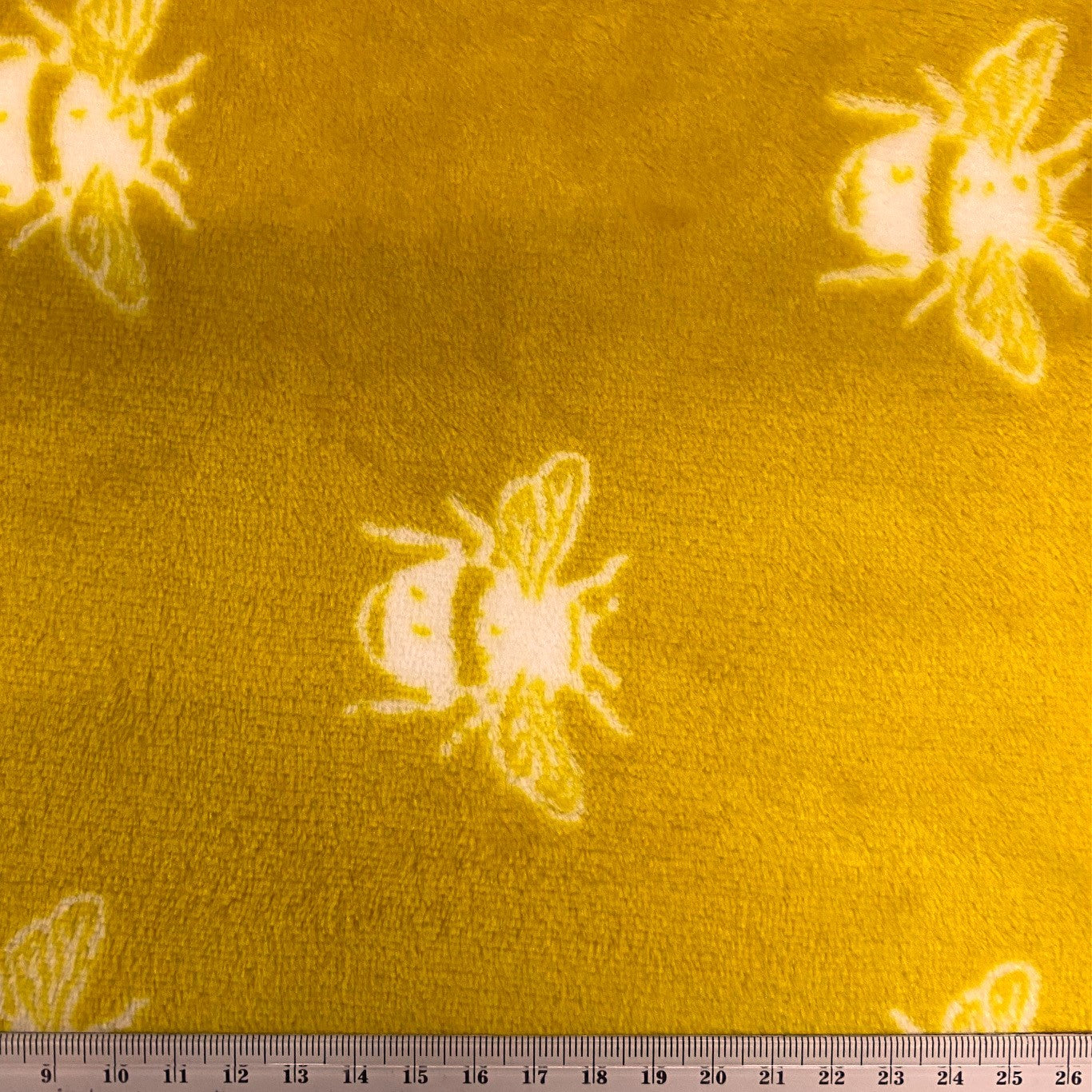 Printed Coral Fleece Fabric, Gold White Bees-155cm