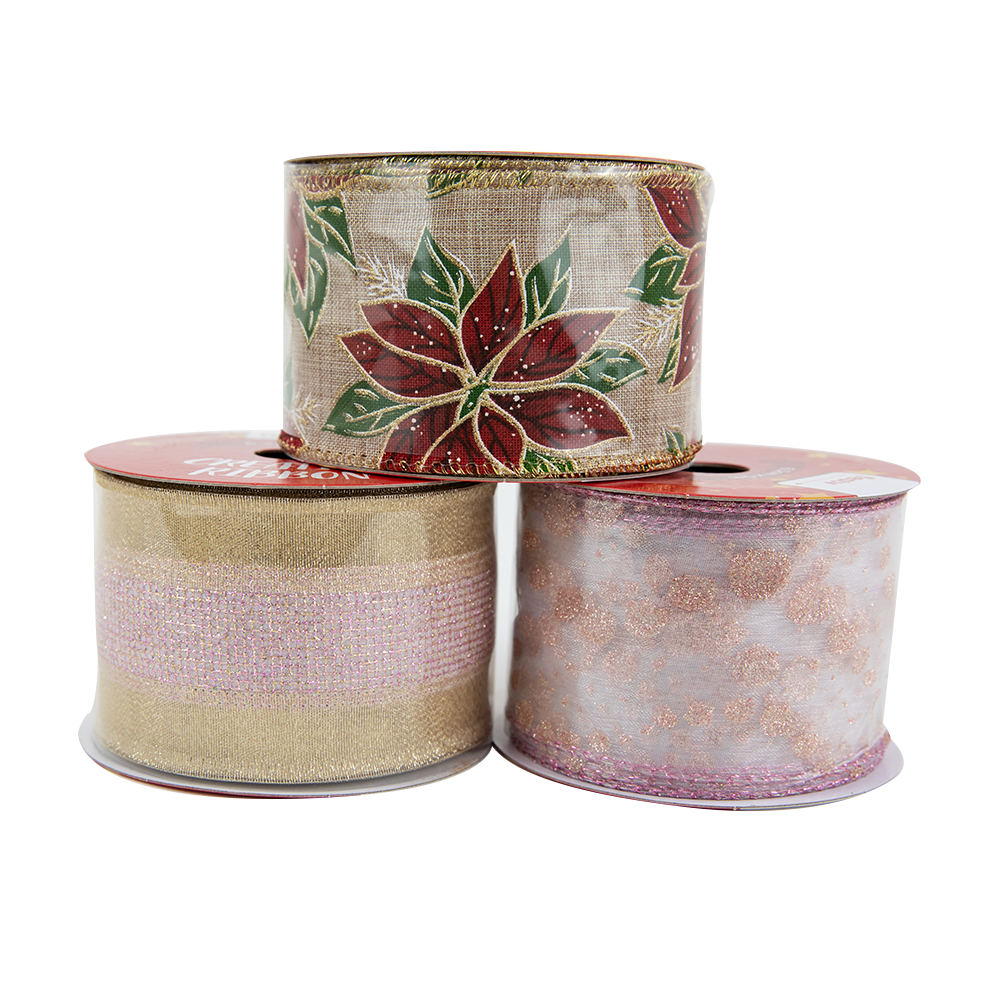 Christmas Ribbon Roll Assorted Designs- 5mx6.3cm
