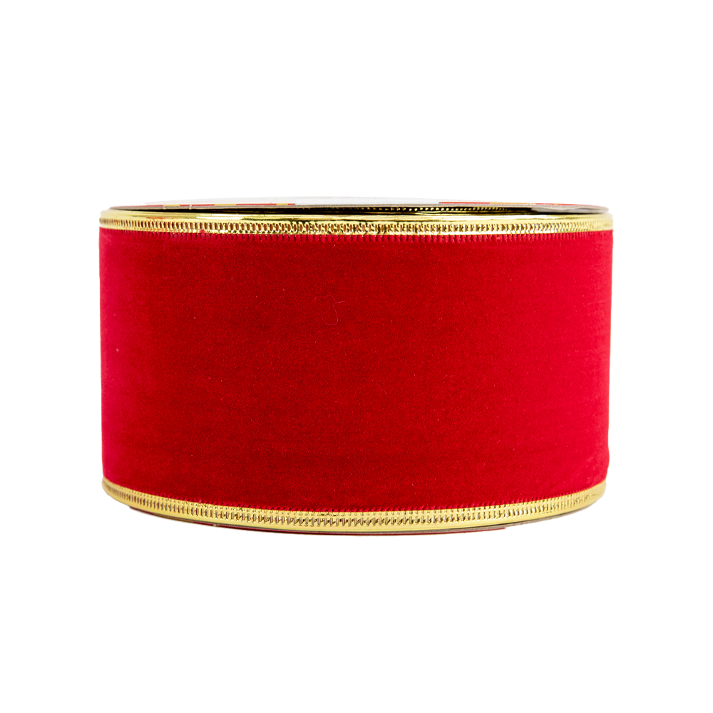 Christmas Velvet Ribbon, Wired Red Gold, 6.3cmx20m