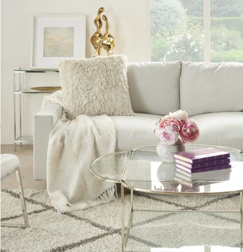 Mina Victory Shaggy Cushion, Ivory- 50.8cmx50.8cm