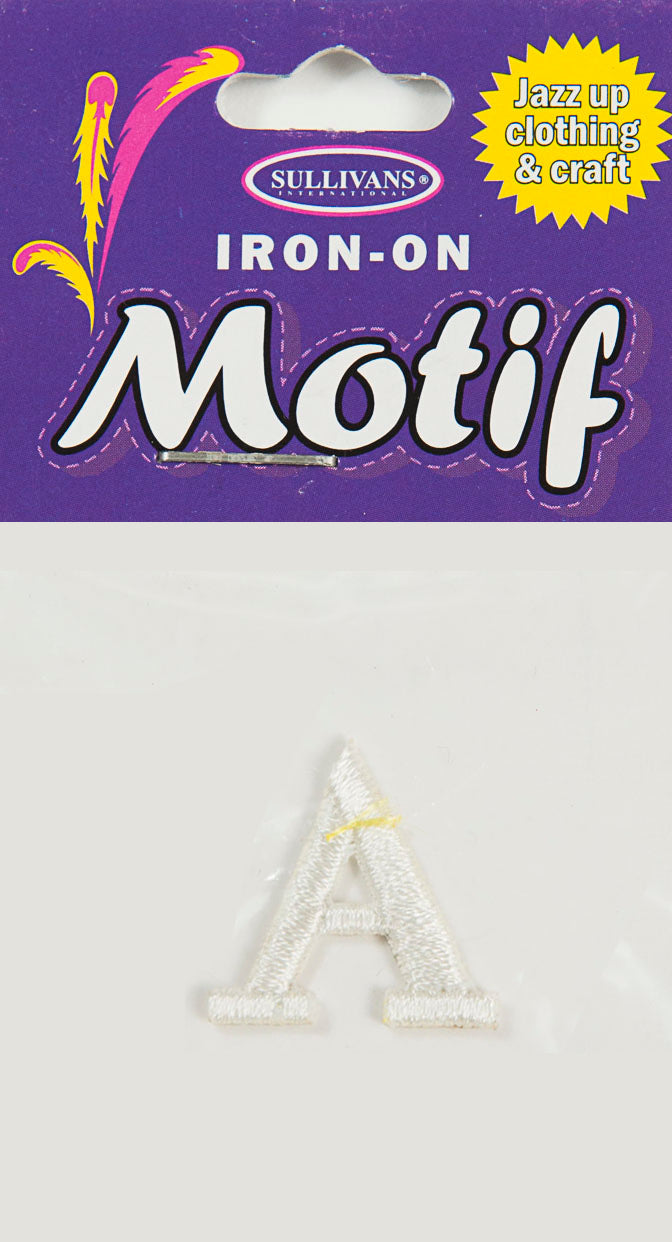Iron On Motif Letter, White - 20mm - Sullivans