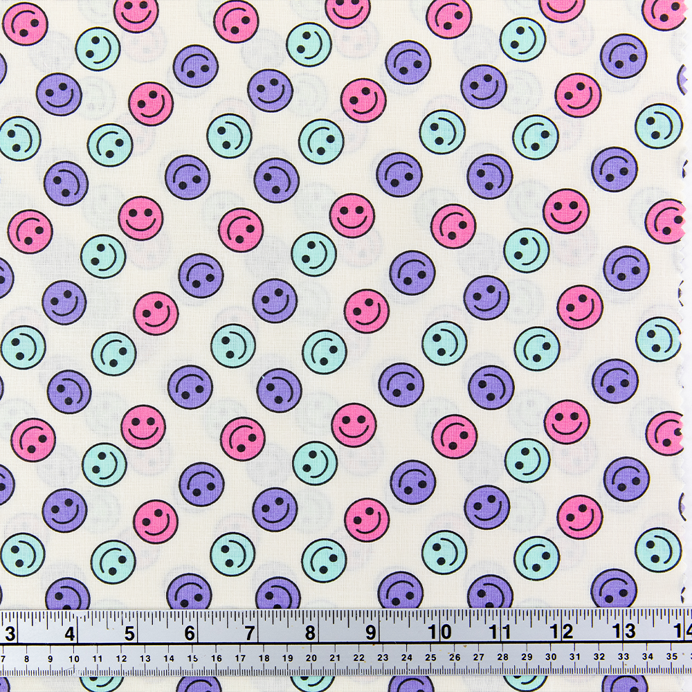Print Craft & Quilting Fabric, Happy Smiley Faces- Width 112cm