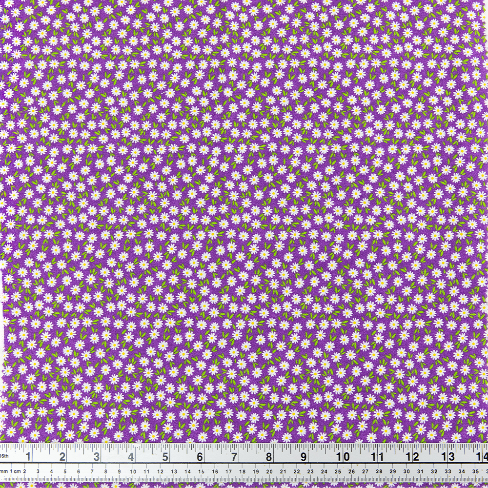Print Craft & Quilting Fabric, Ditsy Daisies Purple- Width 112cm
