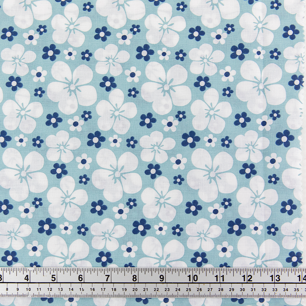 Print Craft & Quilting Fabric, White On Gray Green Large Floral- Width 112cm