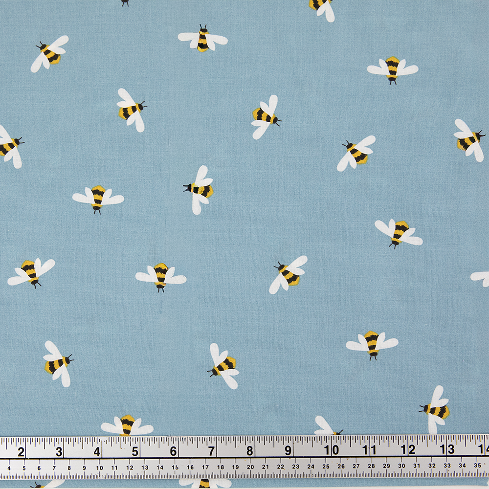 Print Craft & Quilting Fabric, Bees On Blue- Width 112cm