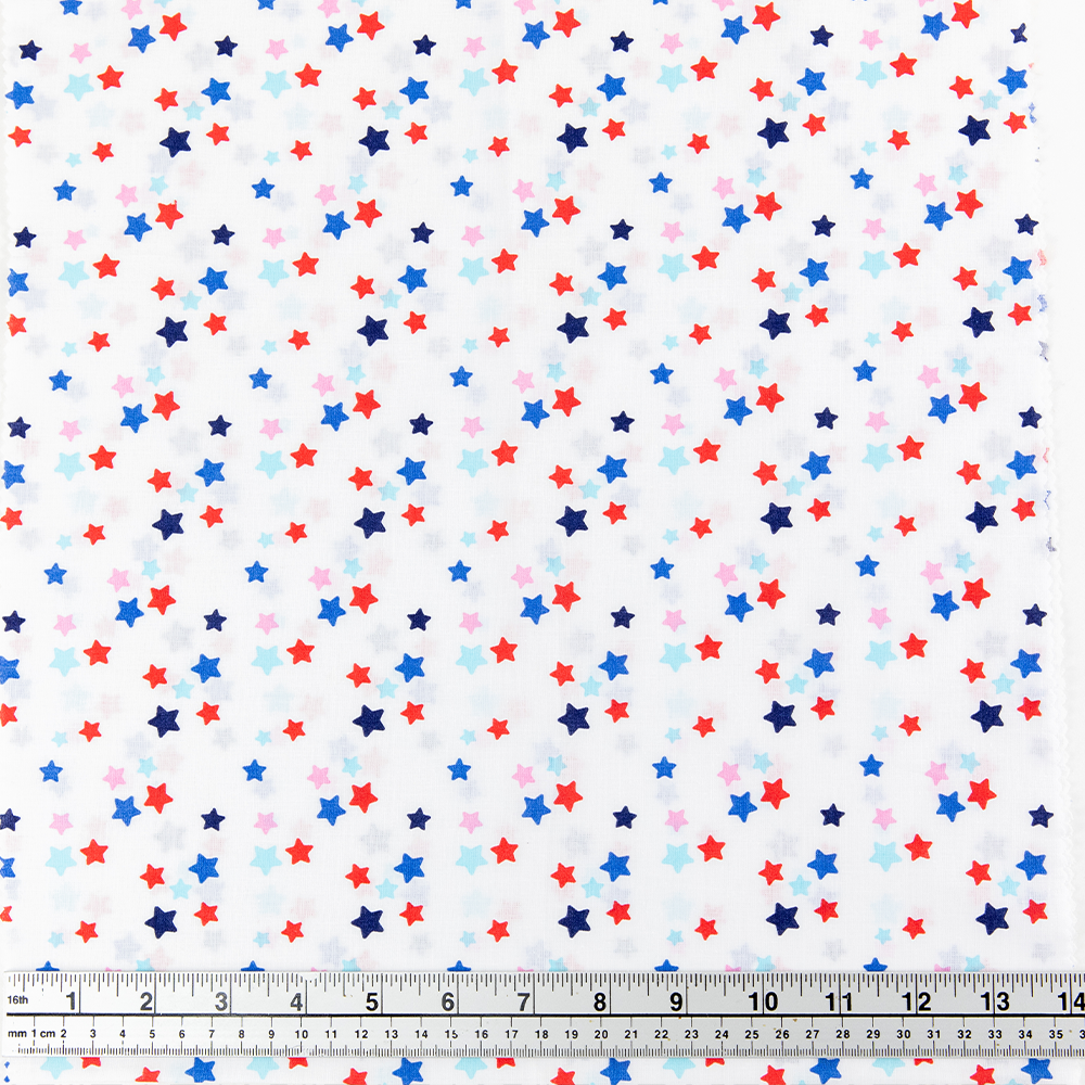 Print Craft & Quilting Fabric, Multi Stars On White- Width 112cm