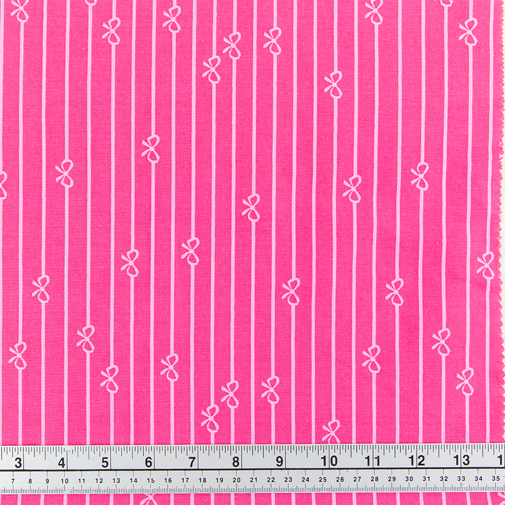 Print Craft & Quilting Fabric, Magenta Stripes And Bows- Width 112cm