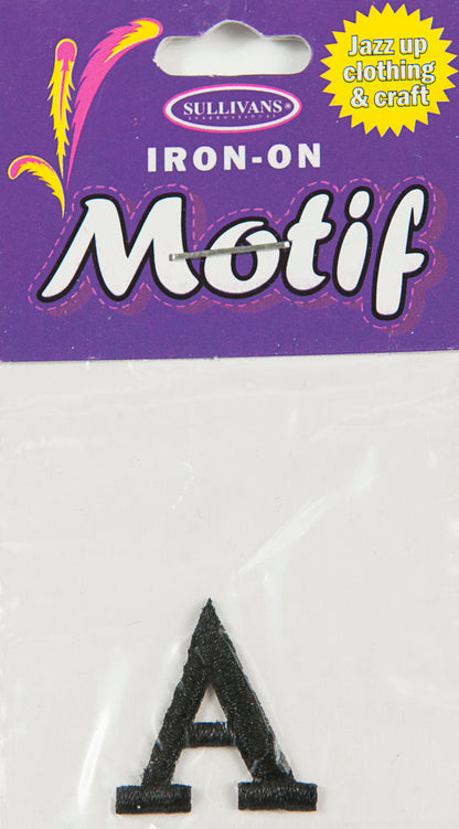 Iron On Motif Letter, Black - 20mm - Sullivans