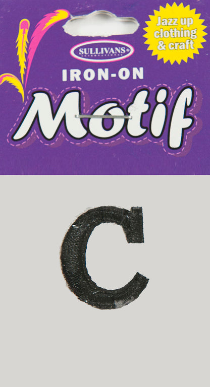 Iron On Motif Letter, Black - 20mm - Sullivans