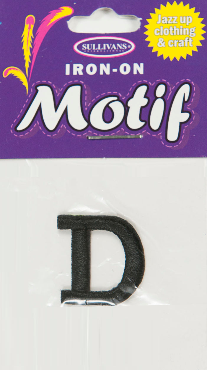 Iron On Motif Letter, Black - 20mm - Sullivans