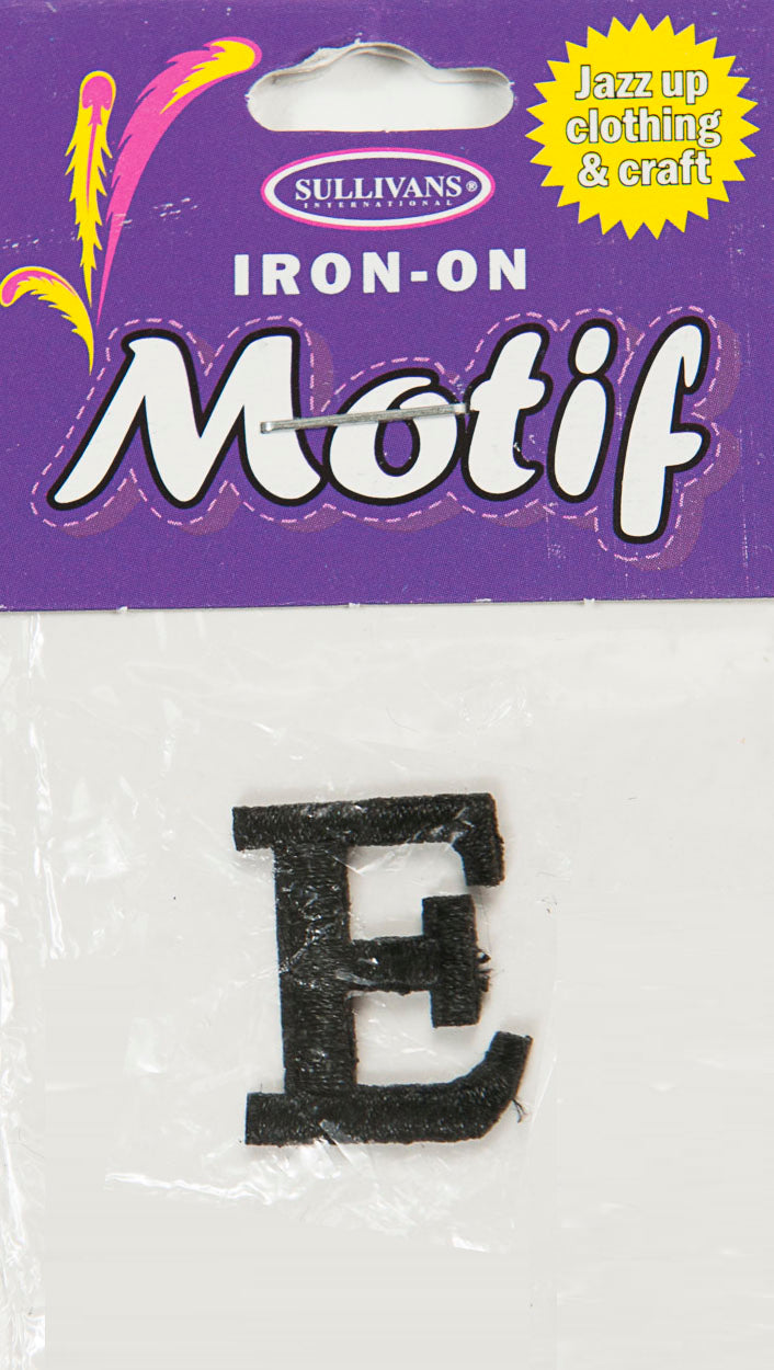 Iron On Motif Letter, Black - 20mm - Sullivans
