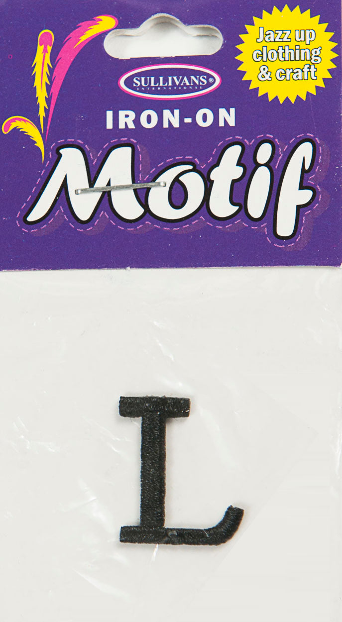 Iron On Motif Letter, Black - 20mm - Sullivans