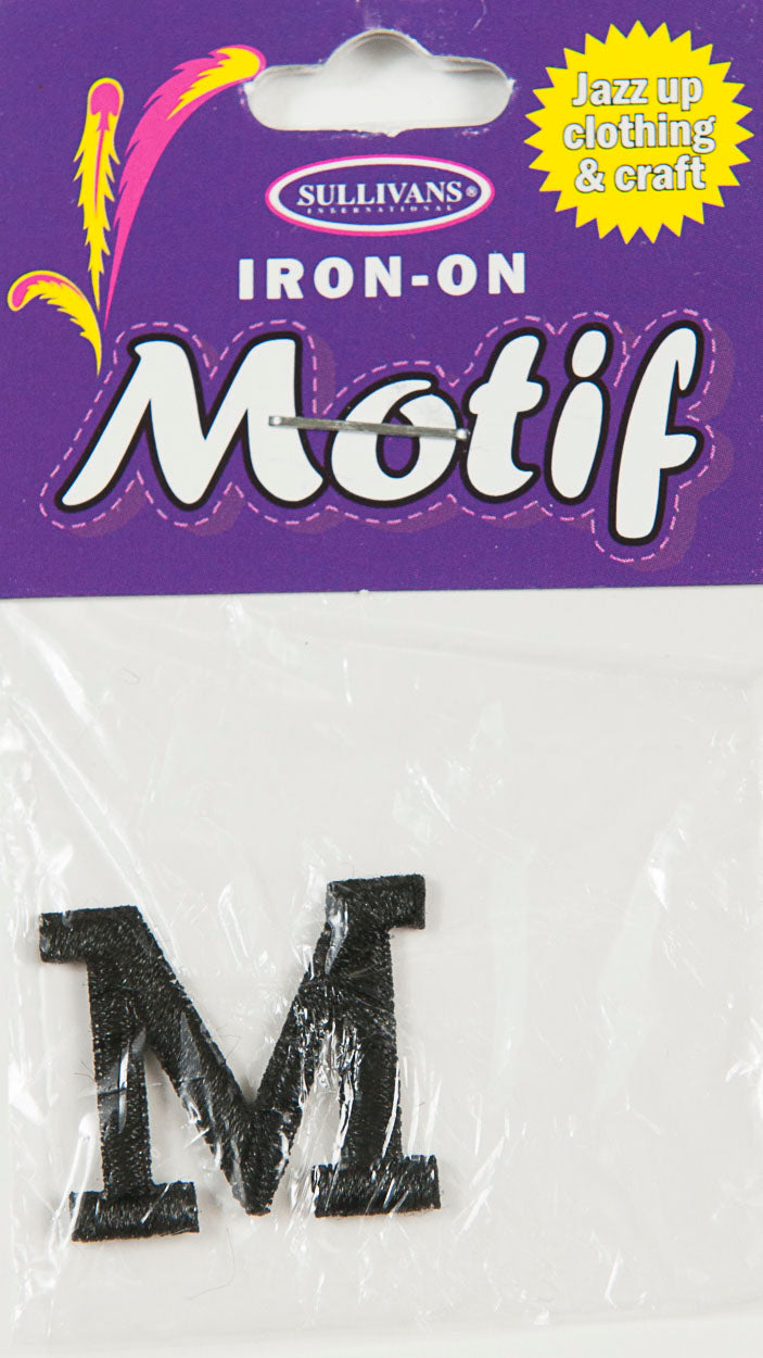 Iron On Motif Letter, Black - 20mm - Sullivans