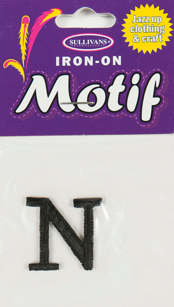 Iron On Motif Letter, Black - 20mm - Sullivans