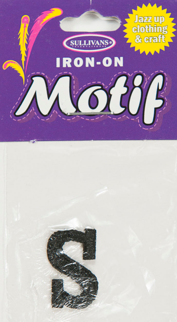 Iron On Motif Letter, Black - 20mm - Sullivans
