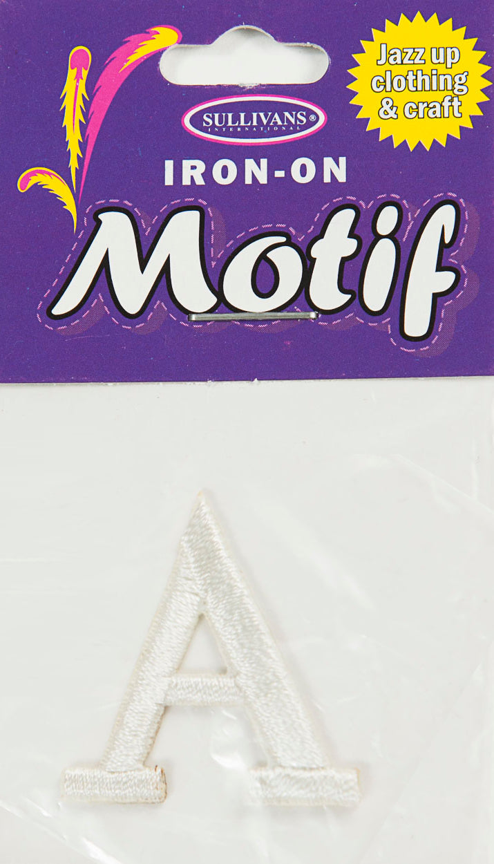 Iron On Motif Letter, White - 30mm - Sullivans